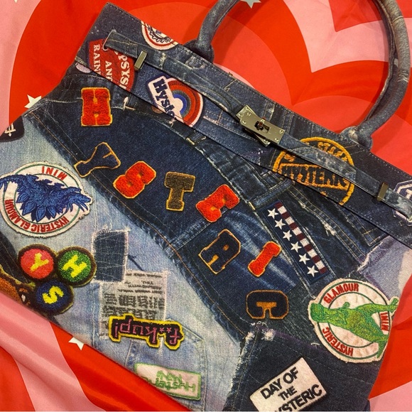 RARE Hysteric Glamour Patchwork Print Denim Birkin Bag - Picture 3 of 4